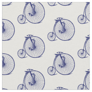 Vintage Velocipede Penny Farthing Bicycle Bike Blu Fabric