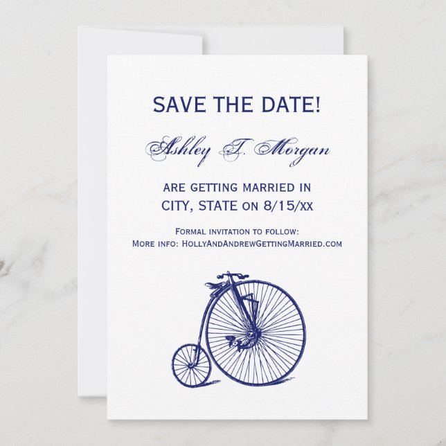 Vintage Velocipede Penny Farthing Bicycle Bike Blu Invitation (Front)