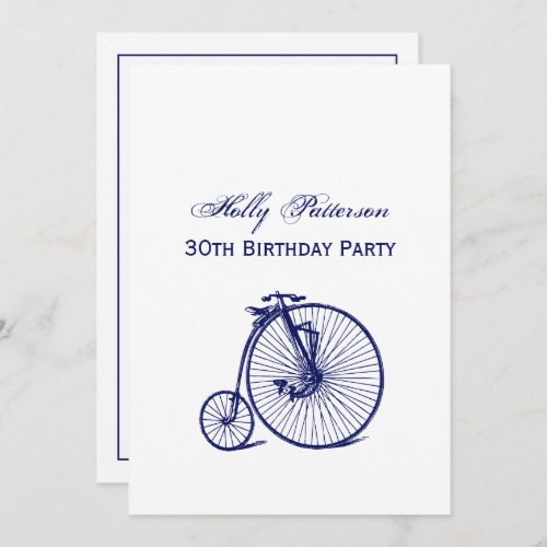 Vintage Velocipede Penny Farthing Bicycle Bike Blu Invitation