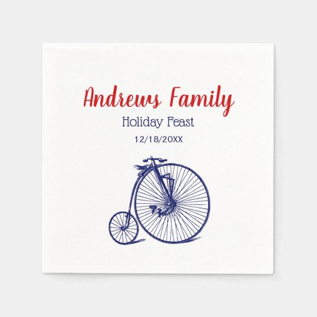 Vintage Velocipede Penny Farthing Bicycle Bike Blu Napkins (Front)