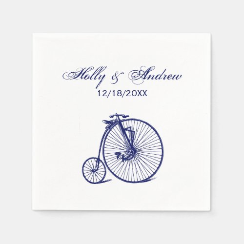 Vintage Velocipede Penny Farthing Bicycle Bike Blu Napkins