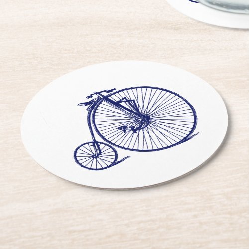 Vintage Velocipede Penny Farthing Bicycle Bike Blu Round Paper Coaster