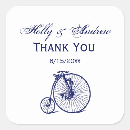 Vintage Velocipede Penny Farthing Bicycle Bike Blu Square Sticker