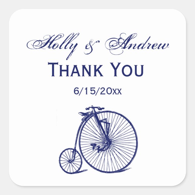 Vintage Velocipede Penny Farthing Bicycle Bike Blu Square Sticker (Front)