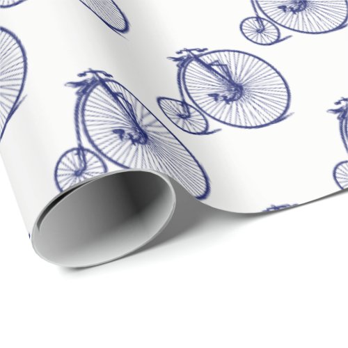 Vintage Velocipede Penny Farthing Bicycle Bike Blu Wrapping Paper