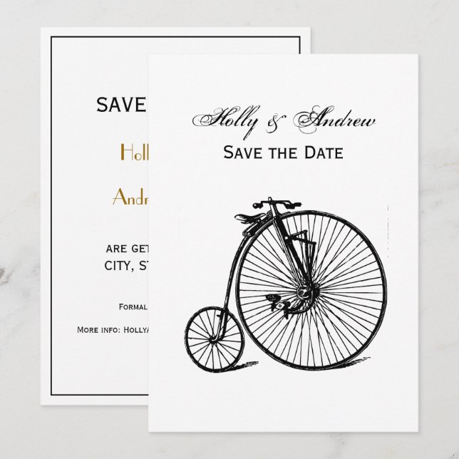 Vintage Velocipede Penny Farthing Bicycle Bike Invitation (Front/Back)