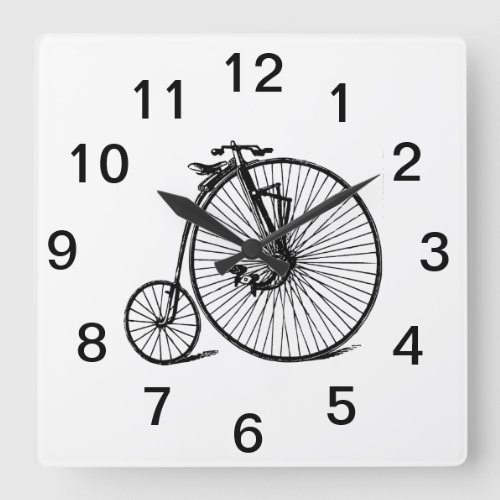 Vintage Velocipede Penny Farthing Bicycle Bike Square Wall Clock