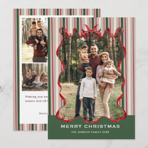 Vintage Velvet Christmas Red Bow Coquette 5 Photo Holiday Card