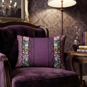Vintage Velvet Victorian Purple Floral Tapestry Accent Pillow