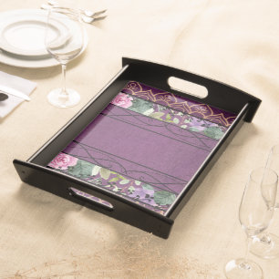 Vintage Velvet Victorian Purple Floral Tapestry Serving Tray