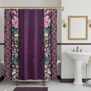 Vintage Velvet Victorian Purple Floral Tapestry Shower Curtain