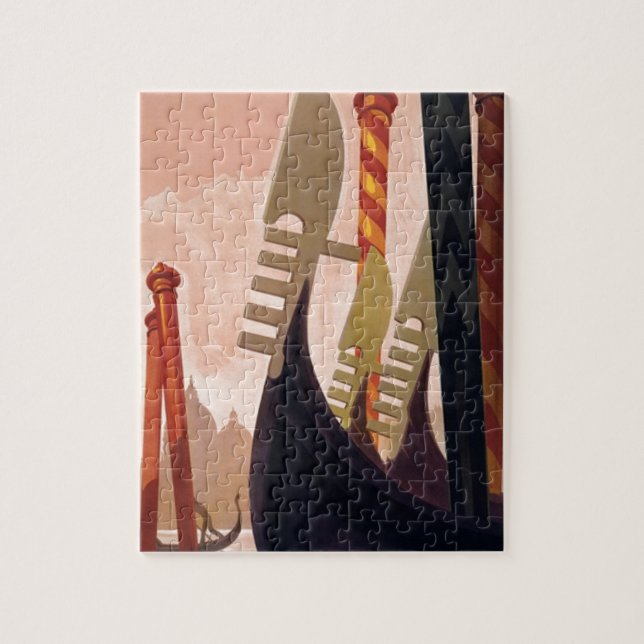 Vintage Venezia Gondolas Travel Illustration Art Jigsaw Puzzle (Vertical)