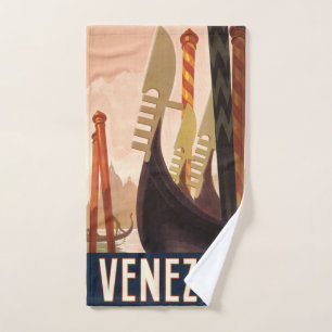Vintage Venezia Italy Travel Art Venice Gondola Bath Towel Set