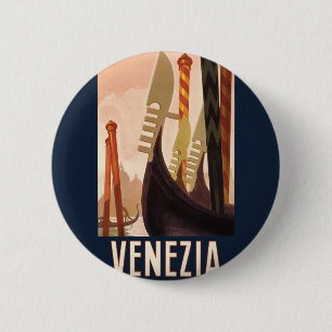 Vintage Venezia Italy Travel Art Venice Gondola Button