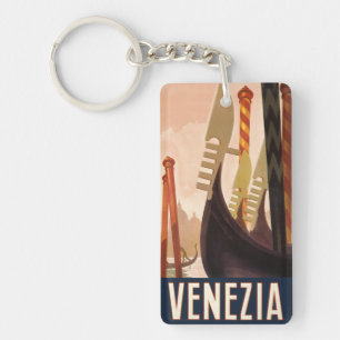 Vintage Venezia Italy Travel Art Venice Gondola Keychain