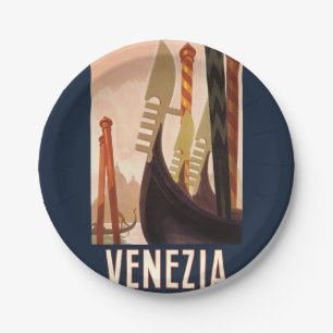 Vintage Venezia Italy Travel Art Venice Gondola Paper Plates