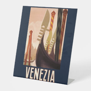 Vintage Venezia Italy Travel Art Venice Gondola Pedestal Sign