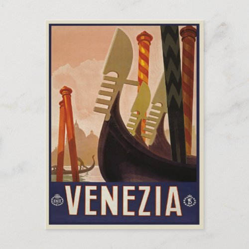 Vintage Venezia  Venice Italy Travel Poster Postcard
