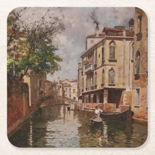 Vintage Venice Antonio Leto Venetian Canal Square Paper Coaster