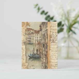 Vintage Venice Canal with Handwritten Script Postcard