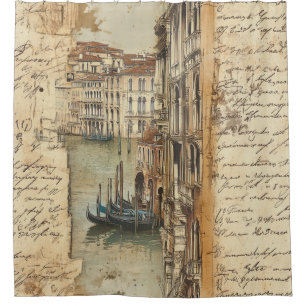 Vintage Venice Canal with Handwritten Script Shower Curtain