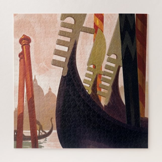 Vintage Venice Gondolas Travel Illustration Art Jigsaw Puzzle (Vertical)
