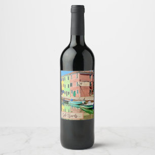 Vintage Venice Italy Burano Canals Travel Wine Label