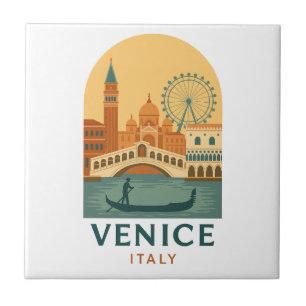 Vintage Venice Italy Ceramic Tile – Retro Gondola