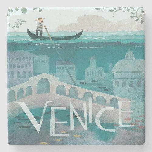 Vintage Venice Italy Gondala Scenic Travel Stone Coaster