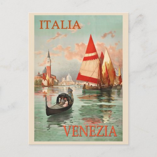 Vintage Venice Italy Gondola Boat Travel Postcard