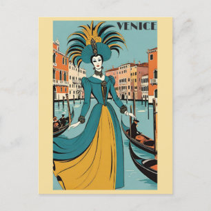 Vintage Venice Italy Gondola Canal Carnival Travel Postcard