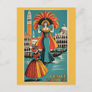 Vintage Venice Italy Gondola Canal Carnival Travel Postcard