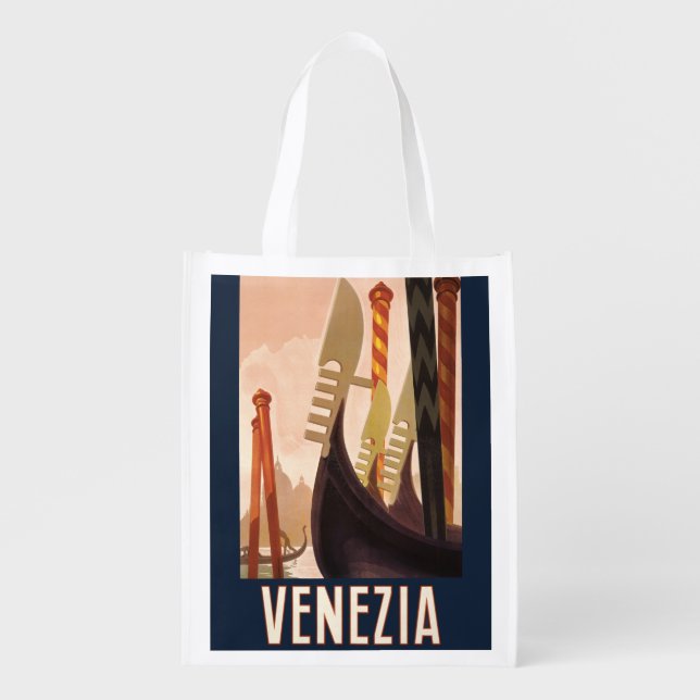 Vintage Venice Italy Gondola Travel Grocery Bag (Front)