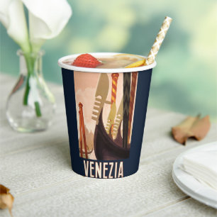 Vintage Venice Italy Gondola Travel Paper Cups