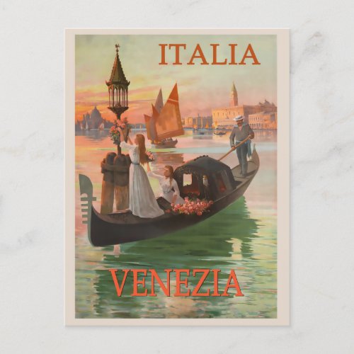 Vintage Venice Italy Gondola Travel Postcard