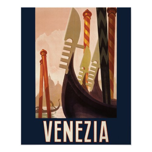 Vintage Venice Italy Gondola Travel Poster