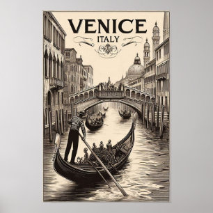 Vintage Venice Italy Gondola Travel Poster