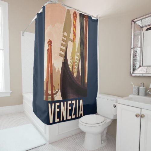 Vintage Venice Italy Gondola Travel Shower Curtain