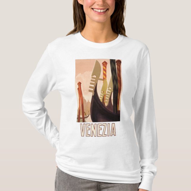 Vintage Venice Italy Gondola Travel T-Shirt (Front)
