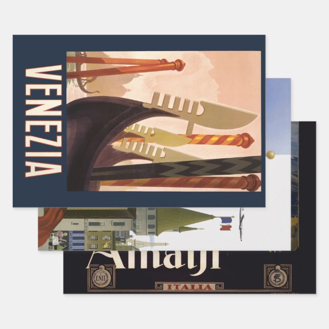 Vintage Venice Italy Gondola Travel Wrapping Paper Sheets (Set)