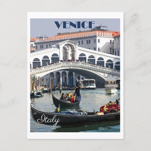 Vintage Venice Italy Italian Gondola Travel Postcard
