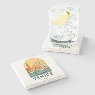 Vintage Venice Italy Stone Coaster – Retro Gondola