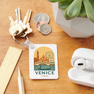 Vintage Venice Italy Travel Gondola and City Retro Keychain