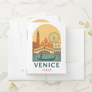 Vintage Venice Italy Travel Gondola and City Retro Pocket Folder