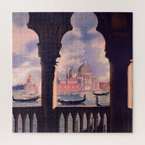 Vintage Venice Italy Travel Illustration Art Jigsaw Puzzle