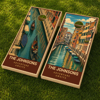 Vintage Venice Italy Travel Poster Cornhole Set