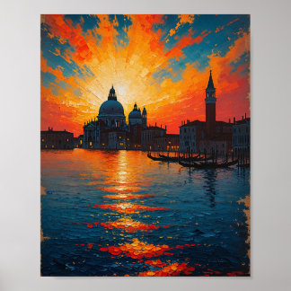 Vintage Venice Sunset Oil Painting Art Poster