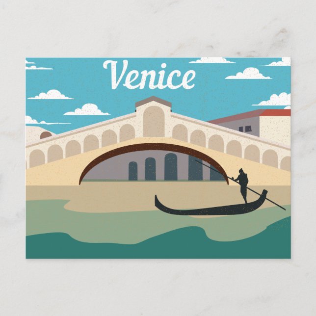 Vintage Venice & Venetian Gondola Silhouette Postcard (Front)