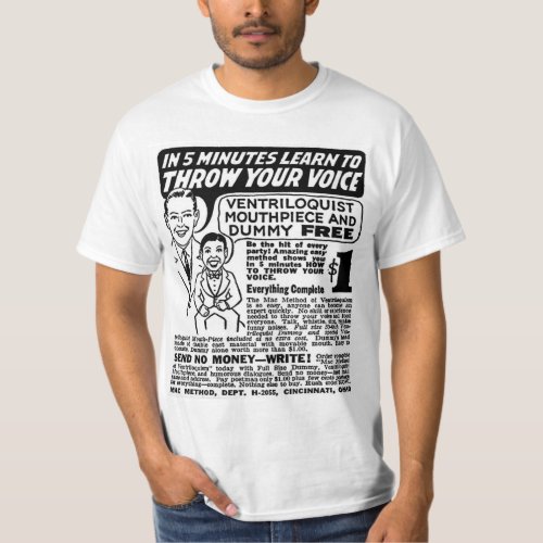 Vintage Ventriloquist Dummy Throw Your Voice Ad T_Shirt