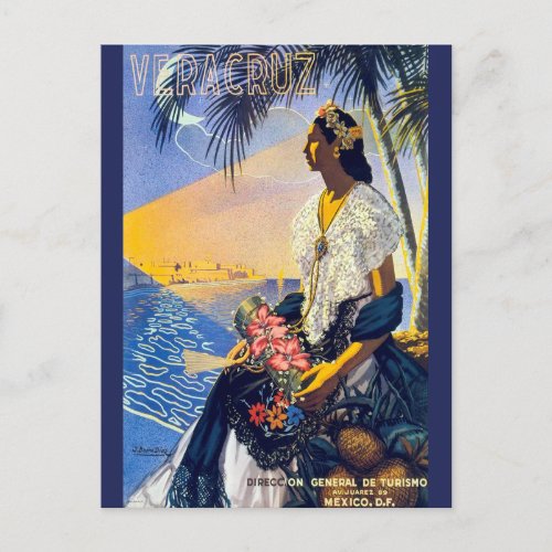 Vintage Vera Cruz Mexican Travel Tourism Artwork Postcard